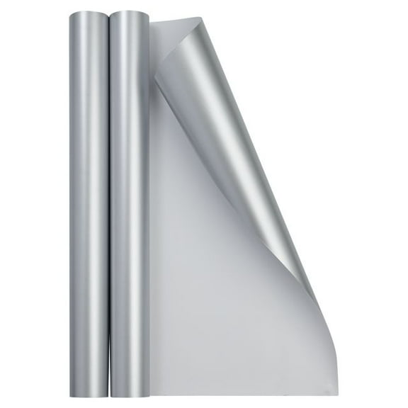 JAM Paper Matte Wrapping Paper, 52.6 Sq ft Total (17 in x 18 Ft Each), Silver Foil, 2 Rolls