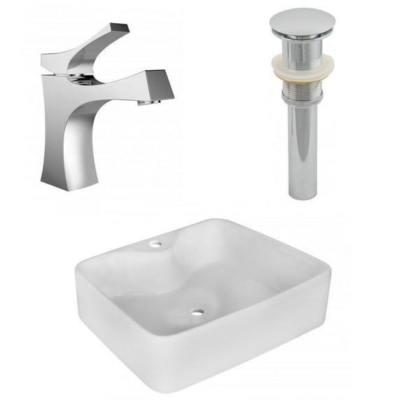 18.75-in. W Above Counter White Bathroom Vessel Sink Set For 1 Hole Center Faucet AI-26359