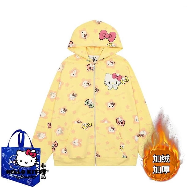Suéter Kawaii Sanrio Hello Kitty con dibujos animados de Anime Y2K para niñas, cárdigan Vintage americano con cremallera, sudaderas con capucha, abrigo para parejas, invierno