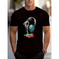 thumbnail image 1 of Earphone Printed T-shirt Men's Casual Style Summer And Autumn Slightly Elastic Round Neck T-shirt, Casual Sporty Tee, Summer Gifts, 1 of 6
