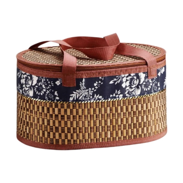 Cesta tejida de bambú, cesta de bambú con tapa, asas dobles tejidas a mano, cesta de regalo, cesta de almacenamiento de alimentos para fiestas, marrón L