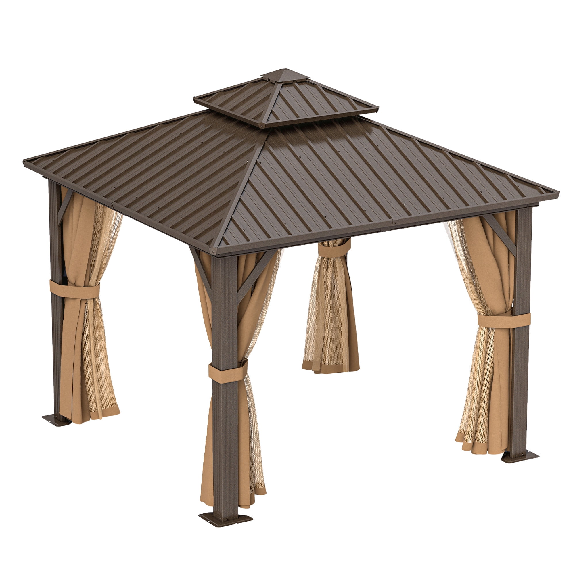 Uforic 10x10 FT Hardtop Gazebo, Heavy Duty Gazebo with Nettings and Curtains, Galvanized Steel Double Roof Gazebo,for Garden, Patio, Lawns,Bronze