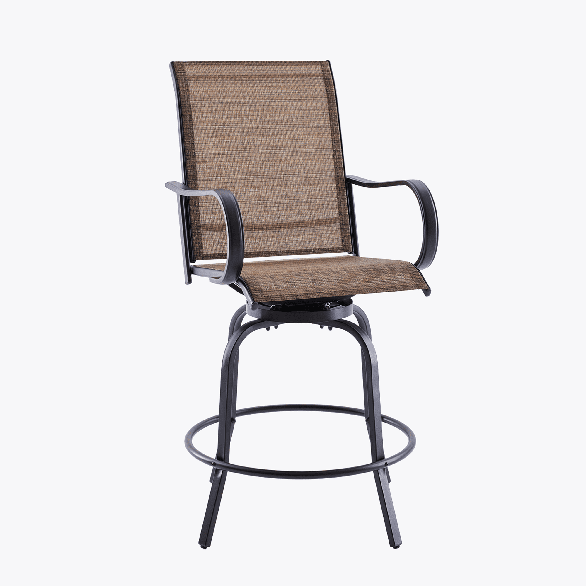 MAYEERTY 4-Piece Outdoor Bar Height Tall Stools Set,Textilene,360°Swivel, Ergonomic for Balcony, Brown