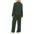 thumbnail image 5 of Wutalume Women's 2-Piece Ribbed Knit Casual Set, Comfortable Half Zip Tracksuit Top and Wide Leg Joggers, Sporty Loungewear,Dark Green XL, 5 of 6