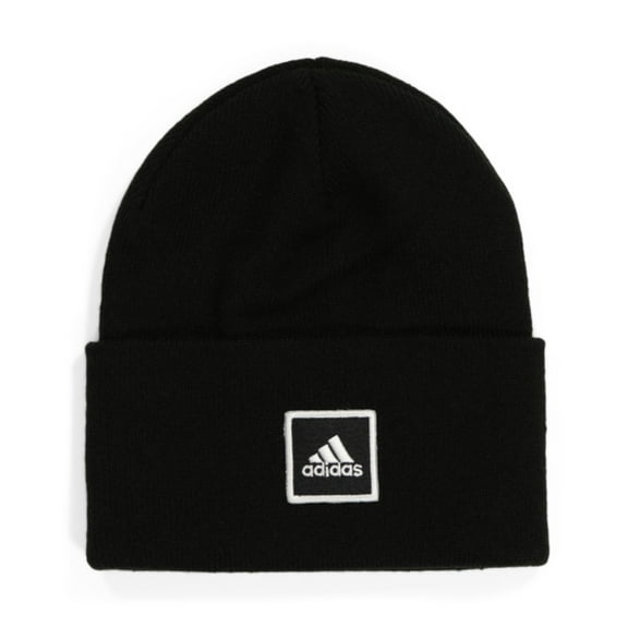 Adidas Men's Unisex Wide Cuff Fold Beanie Knit Winter Hat (Black)