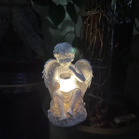 Ciaoed Angel Boy Solar Statue Resin Ornament Yard Sculpture Figurine Garden Decoration