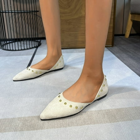 

Cathalem Ladies Fashion Solid Color Suede Shallow Flat Bottom Pointed Casual Single Shoes Dress Casual Shoes for Women Beige 6.5