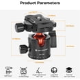 thumbnail image 2 of K&F CONCEPT Professional Metal Tripod Ball Head -22lbs/10kg Load 360° Rotating Panoramic with 1/4" Quick Release Plate Bubble Level for Tripod Monopod Slider Camera, 2 of 7
