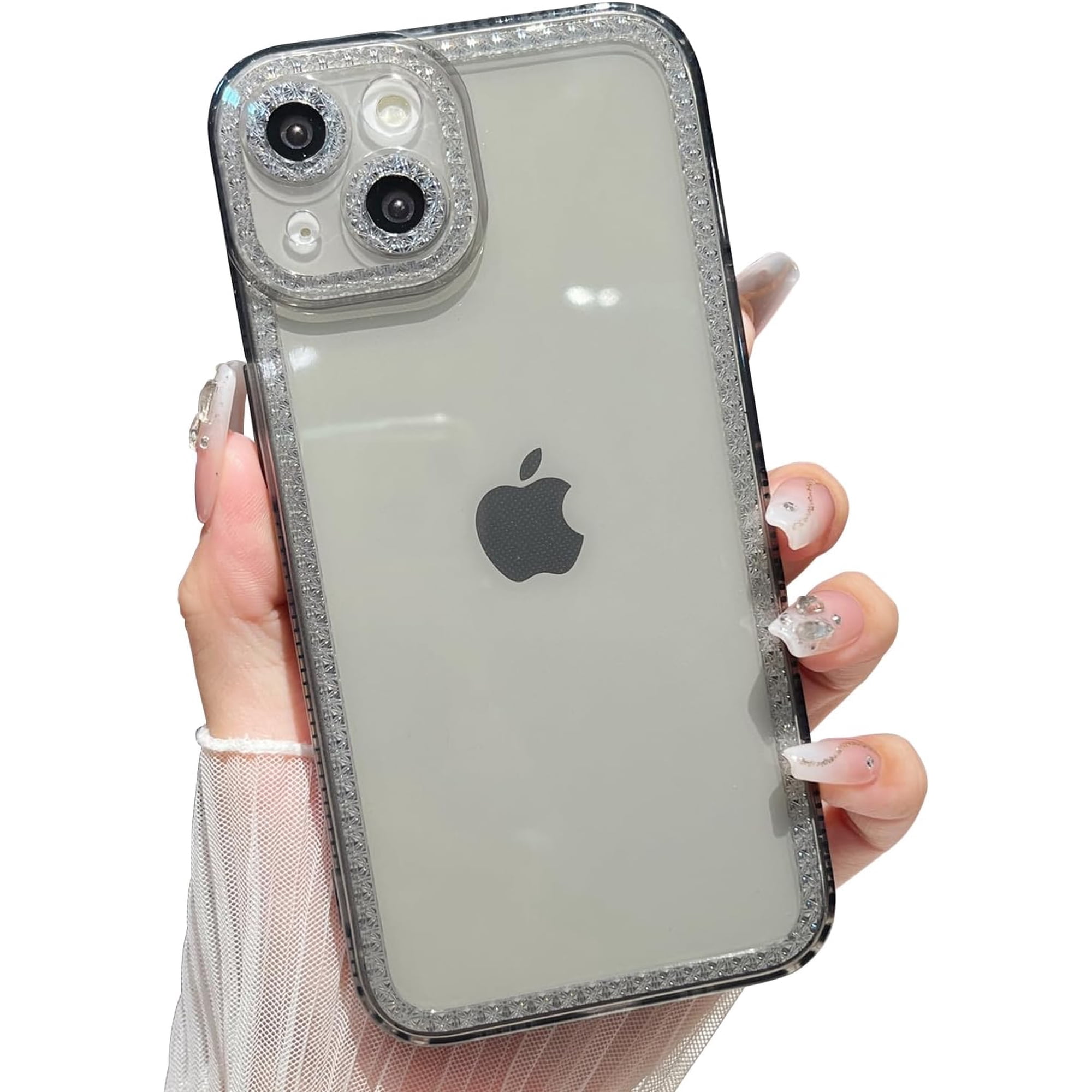 for iPhone X/XS Sparkly Cute Transparent Case, Soft Silicone TPU, Camera Raised Protection, Anti-Slip and Anti-Shock, Glittering Suitable for Women, Girls - Black