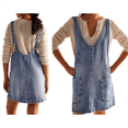 thumbnail image 3 of Salopette Courte en Denim pour Femmes, Bretelles Réglables, Jupe-Short à Taille Haute, Combinaison-Robe Décontractée en Jean, Bleu Pâle, S, 3 of 7