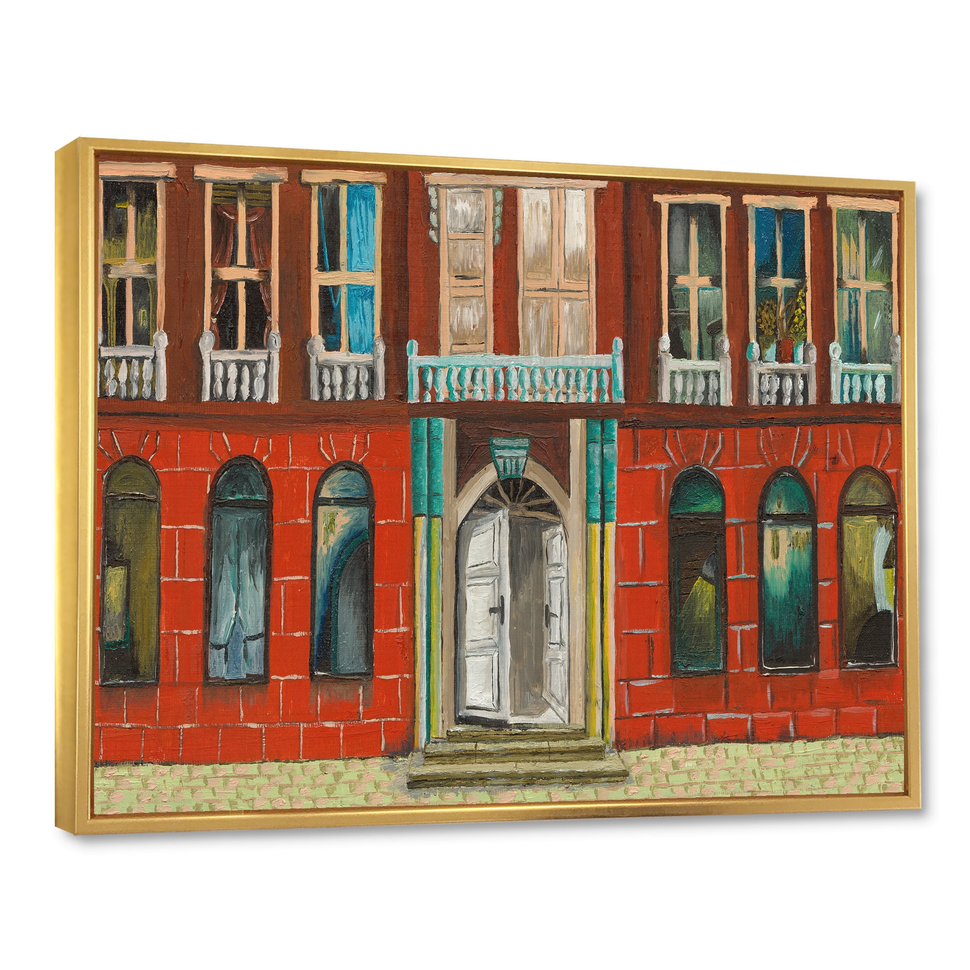 Designart 'Vintage Red Facade of Shop In Paris II' French Country Framed Canvas Wall Art Print