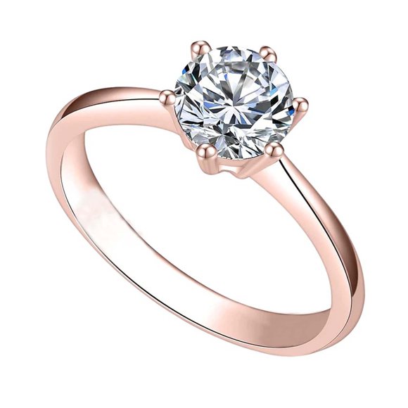 18K Rose Gold Plated Created White Sapphire Round Engagement Wedding Ring Size 6-13 | Jewelry Gift for Her Women Girls