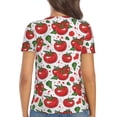 thumbnail image 3 of Fuzoiu Hand Drawn Tomatoes Print Women's V-Neck T-Shirt,Women's Short Sleeve Top, Comfortable for Work, Leisure, and Sports, 3 of 7