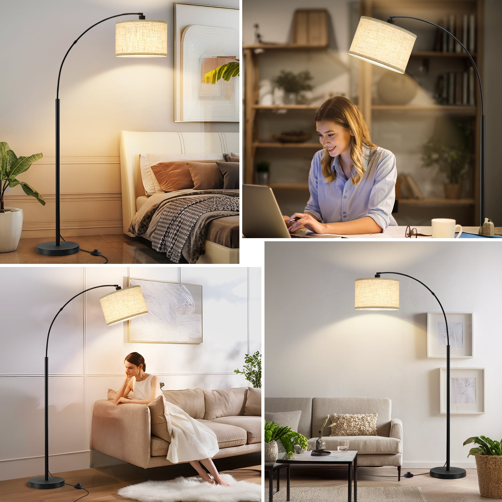 NATYSWAN 71" Arc Floor Lamp with Adjustable Head, Foot Switch & 3 Color Temperatures, Standing Reading Light for Living Room Bedroom Office
