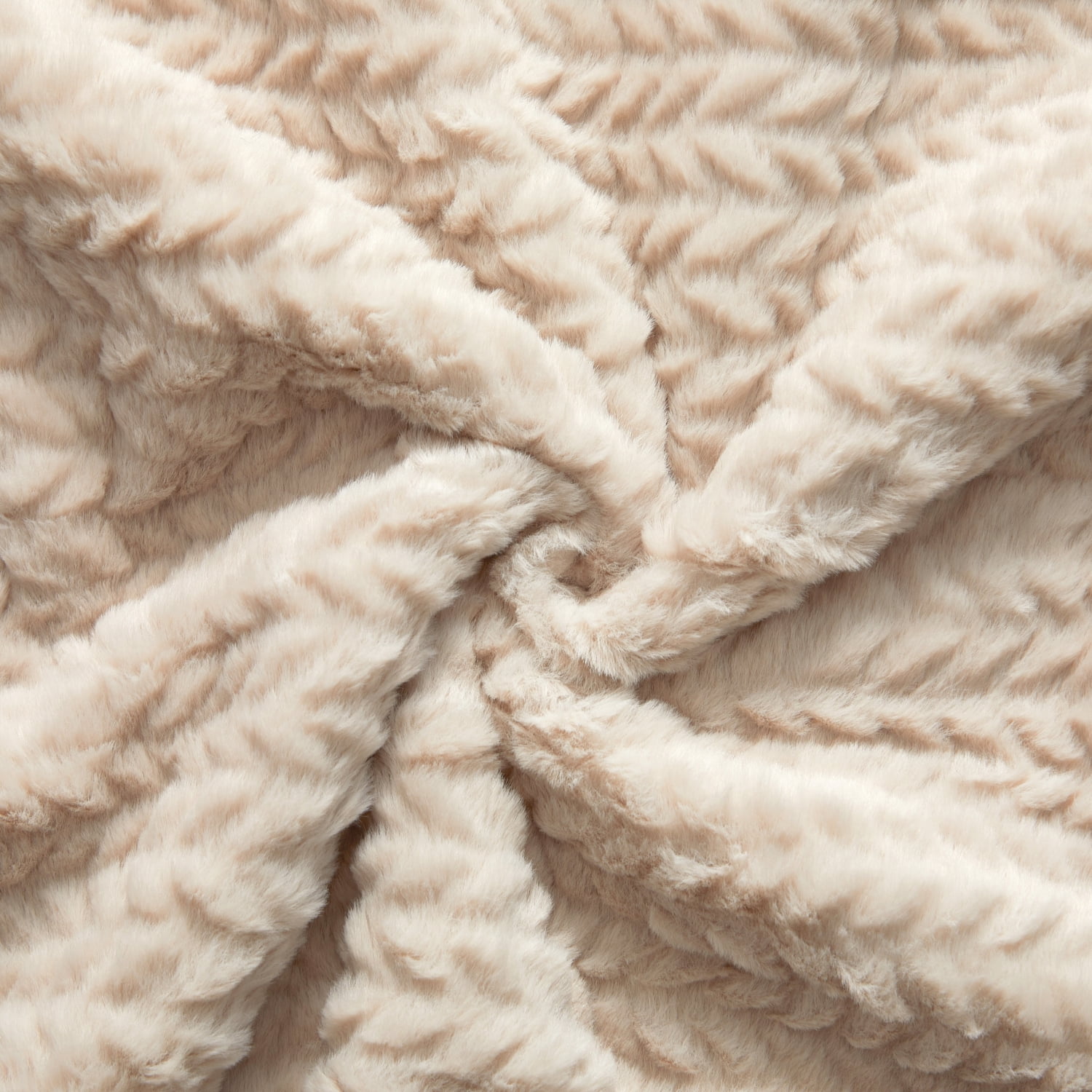 Dearfoams Reversible Embossed Faux Fur to Faux Shearling Oversized Couch Throw Blanket, Beige, 50 x 70 in