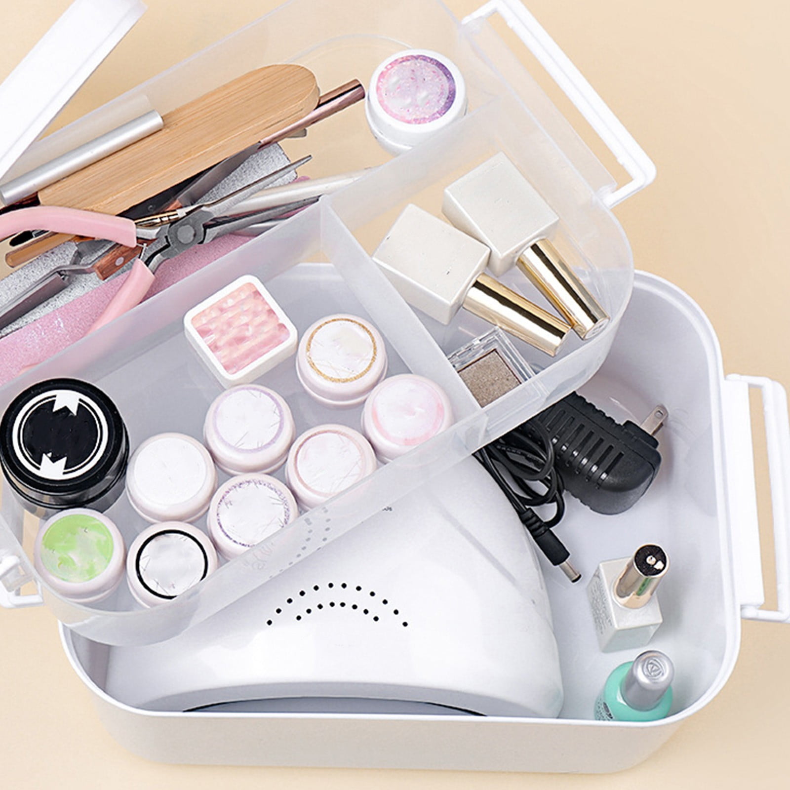 TaTaai 2Pcs 2-Layer Plastic Craft Organizers and Storage Box with Removable Trays, Storage Containers with lids and Handle, Art Supply Storage Organizer for Organizing Bead, Sewing, Tool