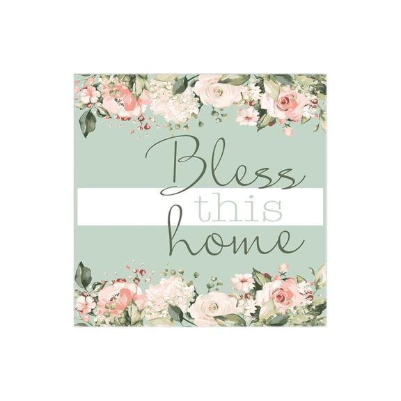 Bless This Home Mint Green Floral 12 x 12 Wood Wall Sign Plaque