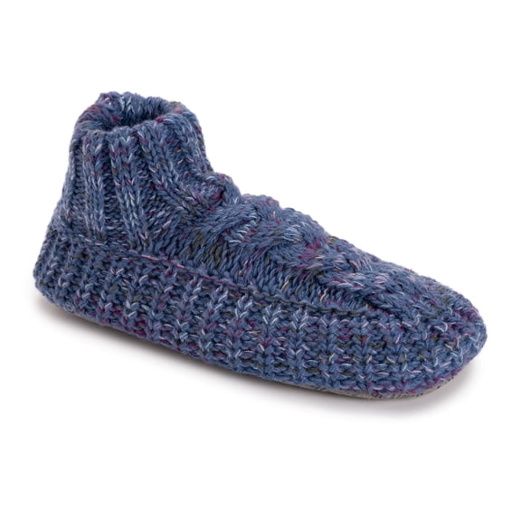 MUK LUKS Women's Icelandic Space Dye Marl Cabled Cuff Booties, Twilight, S/M
