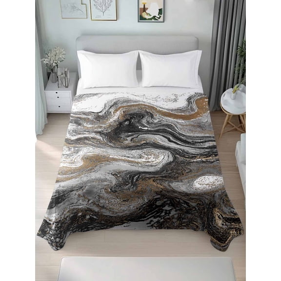 Queen Size Flat Sheet Only,Abstract Brown Gray Marble Soft Top Bed Sheets Breathable Bedding Sheet Modern Watercolor Liquid Microfiber Hotel Luxury Top Sheets