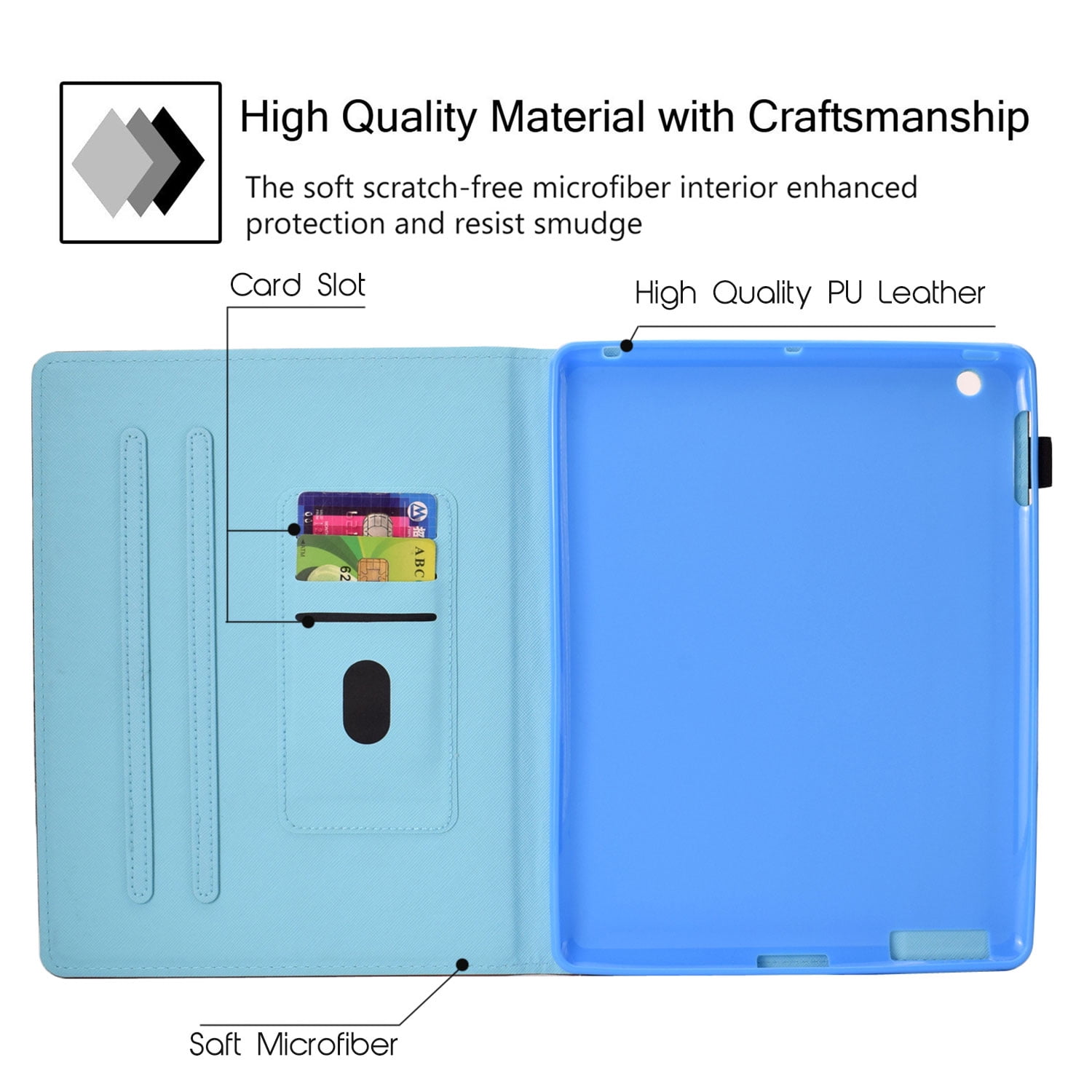 iPad 2 3 4 Case, Allytech PU Leather Lightweight Protective Folio Kickstand Auto Sleep Wake Smart Cover with Cards Slots Pencil Holder Magnetic Wallet Case Cover for Apple iPad 2 3 4, Panda Leaf