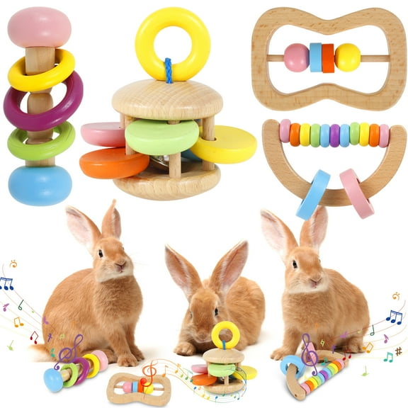 4Pcs Wooden Bunny Toy Safe Wood Rabbit Toy Interactive Rabbit Chew Toy Bite Resistant Rabbit Teeth Grinding Toy Hamster Chew Toy for Rabbits Hamsters Guinea Pigs Gerbils