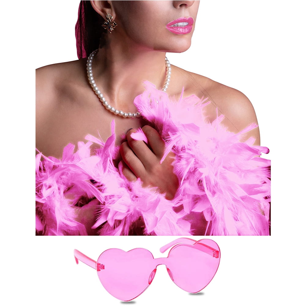 Mengen Colored Feather Boas for Party Bulk Heart Shaped Sunglasses Trendy Heart Glasses Boas Costume Women Bachelor Party Favors, Masquerade Party Women