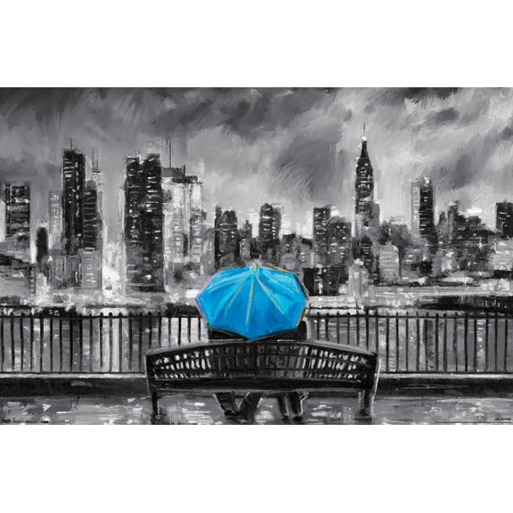 PD Moreno - Fine Art - Blue Umbrella Wall Poster, 22.375" x 34"