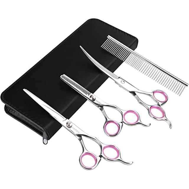 Kit profesional de tijeras de peines para el cuidado de perros y mascotas, tijeras de adelgazamiento curvas rectas brillar Hogar