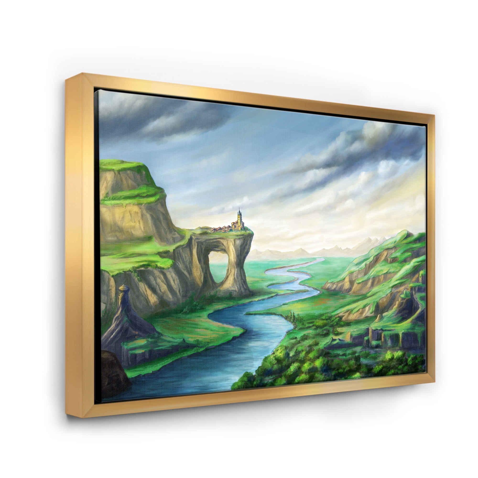 Designart 'Meandering River With Blue Fantasy Landscape' Lake House Framed Canvas Wall Art Print