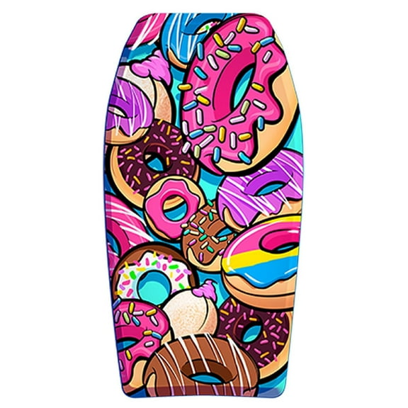PMU 33 Inch Donut Printed Bodyboard - Lightweight Wrist Leash Slick Bottom Boogie Board for Beach, Sea & Pool - Surfing Board for Kids, Teens & Adults Wave Conditions Pkg/1
