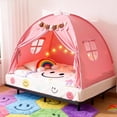 thumbnail image 2 of YEERSWAG Full Bed Tent with Star Lights & Flags, Breathable Portable Playhouse for Indoor Bedroom, Birthday Gift, Beige/Pink/Black, 2 of 10