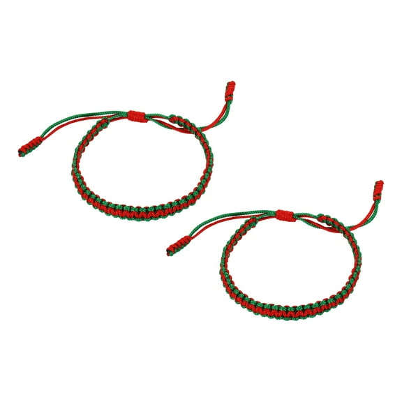 Handmade Braided String Bracelets, 2 Pack Adjustable Braided Rope Matching Bracelets Tibetan String Lucky Protection Wristbands for Couple Women Men, Red Green