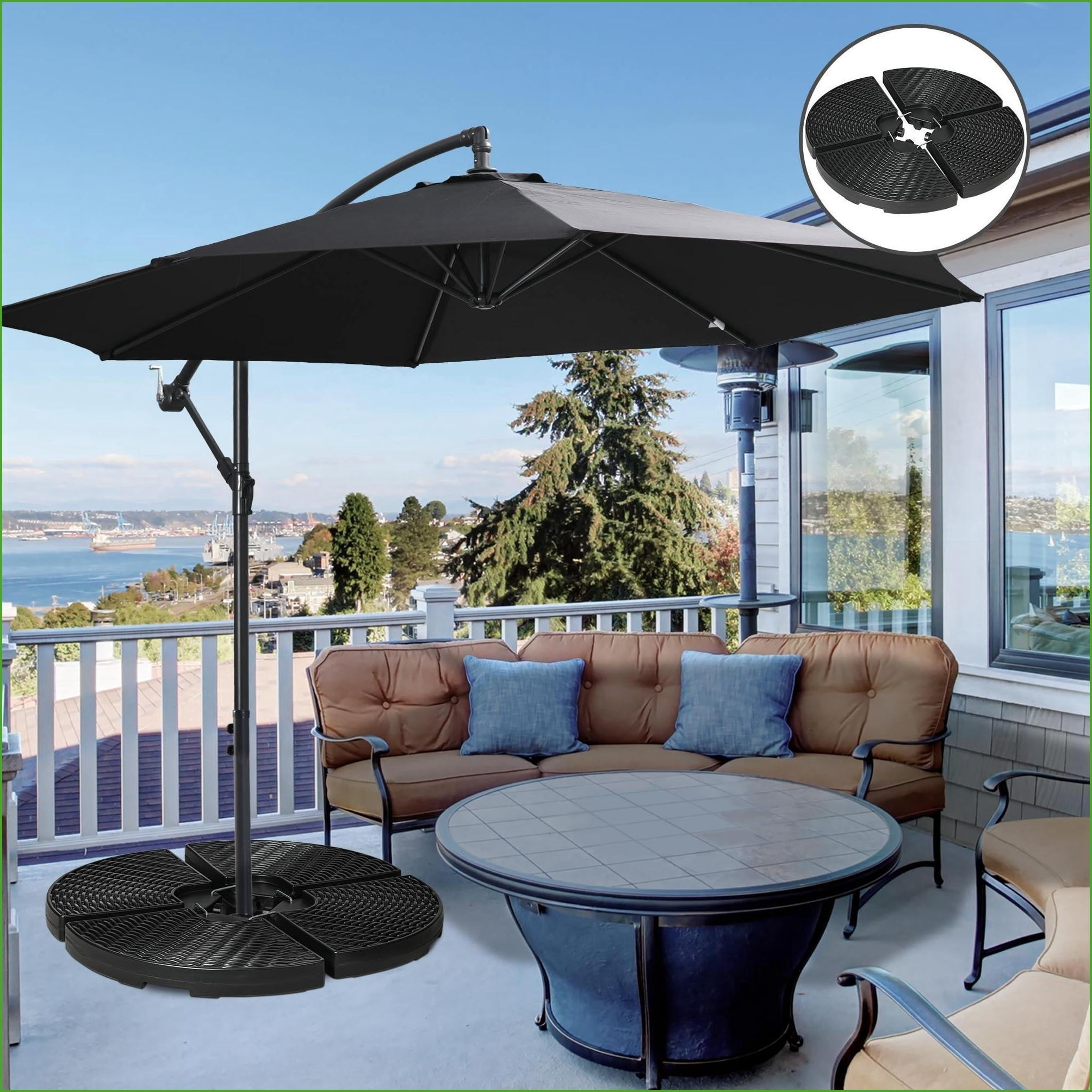 Patio Umbrella Base Weights | 4-Piece for Offset Cantilever Umbrellas | All-Weather Outdoor, Black Round | HDPE | Brown