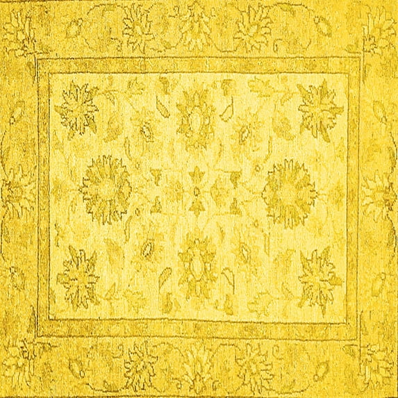 Ahgly Company Indoor Square Oriental Yellow Traditional Area Rugs, 4' Square