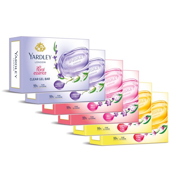 Yardley London Clear Gel Bar - Assortiment de 6 - avec 99 % de Glycérine Pure et des Huiles Florales Naturelles - 125 g X6