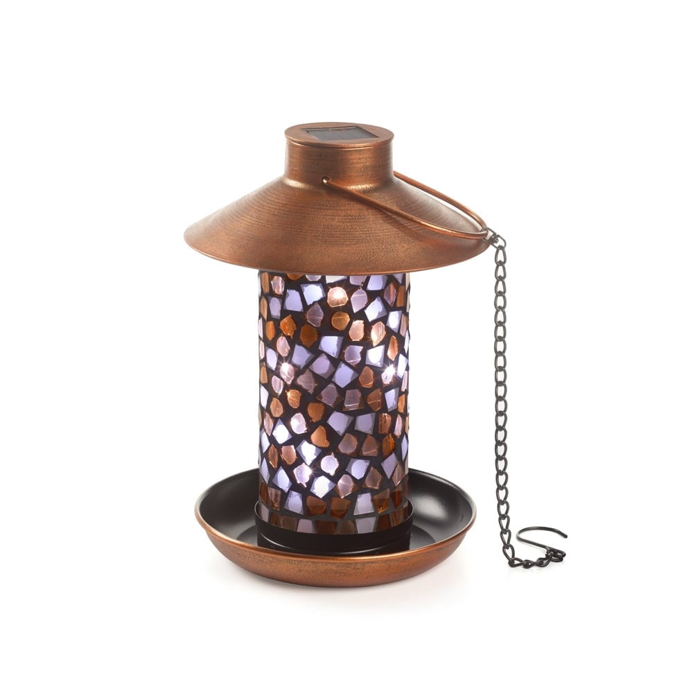 Smart Solar Adelie Mosaic Glass Bird Feeder with Solar Light Brown