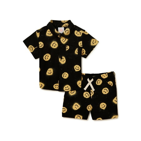 

Wonder Nation Baby Boys Smiley Button Down Shirt and Shorts 2-Piece Resort Set Sizes 0-24 Months