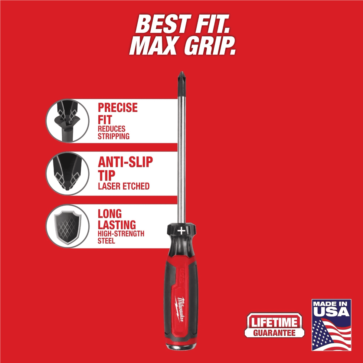 Milwaukee Tool #2 Phillips 6 Inch Cushion Grip Demolition Screwdriver (USA)