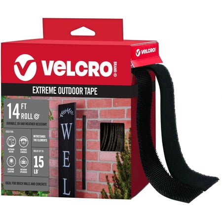 VELCRO Brand Extreme Outdoor Double Sided Mounting Tape | Holds up to 15 Pounds on Brick or Other Rough Surfaces | UV and Weather Resistant | 14Ft Heavy Duty Roll