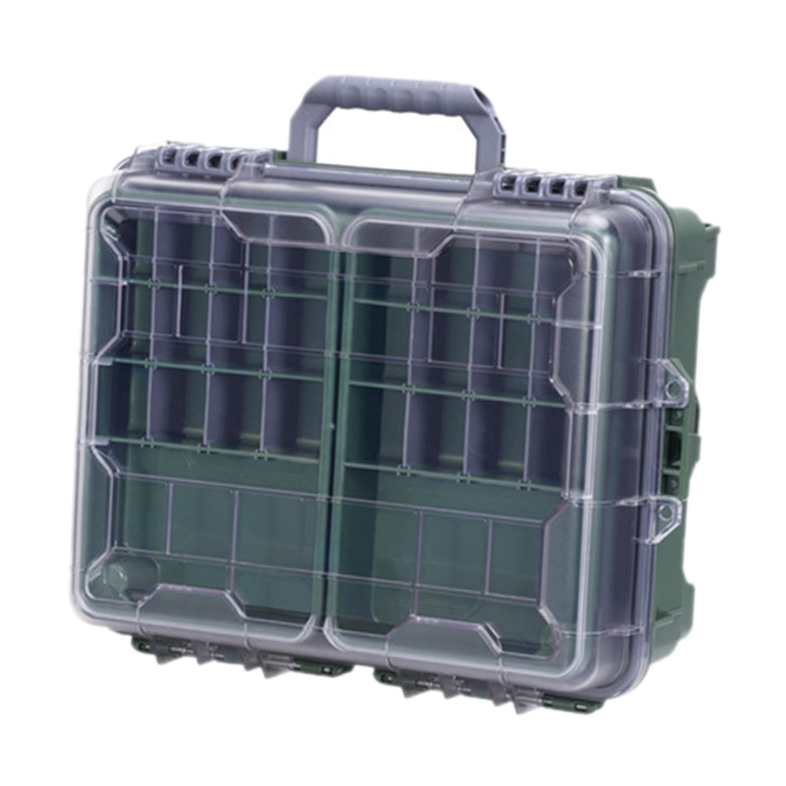 Wswqop Fishing Tackle Box Container Fishing Accessories Box Large Capacity Waterproof 3 Green