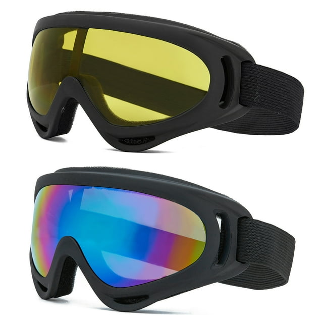YouLoveIt Ski Goggles, 2 Pack Ski Glasses Snowboard Motobike Goggles Ski/Snowboard Goggles Motorcycle Bicycle Glasses Men Women Snow Goggles Glasses, Anti-Glare Lenses