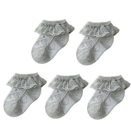 

Cotton Eyelet Flower Socks Toddler Baby Child Girls Ruffle Lace Ankle Cotton Dress Socks L Gray-5 Pairs