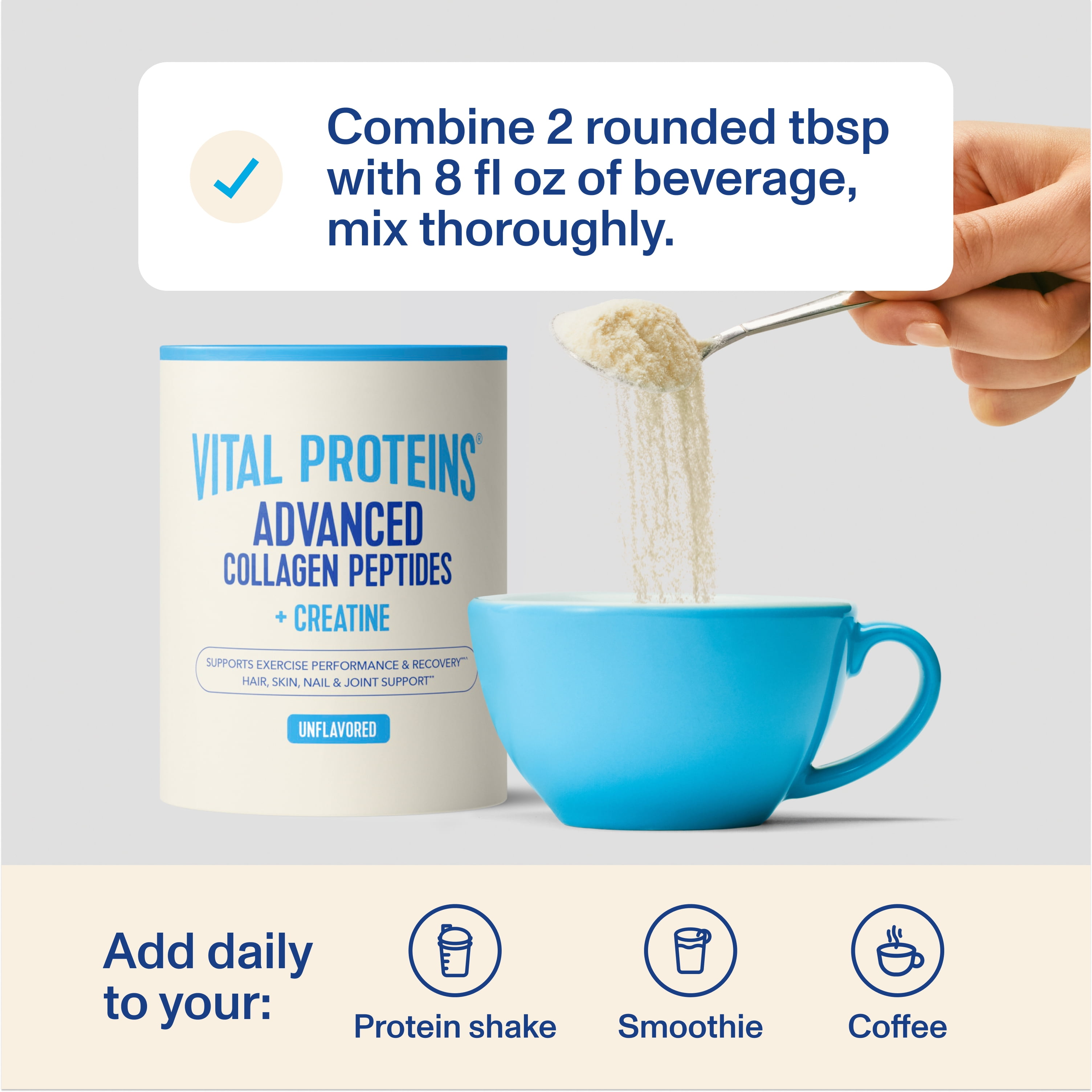 Vital Proteins Advanced Collagen Peptides Plus Creatine Monohydrate Powder, Supports Exercise Performance & Recovery, Unflavored, 10.1 oz