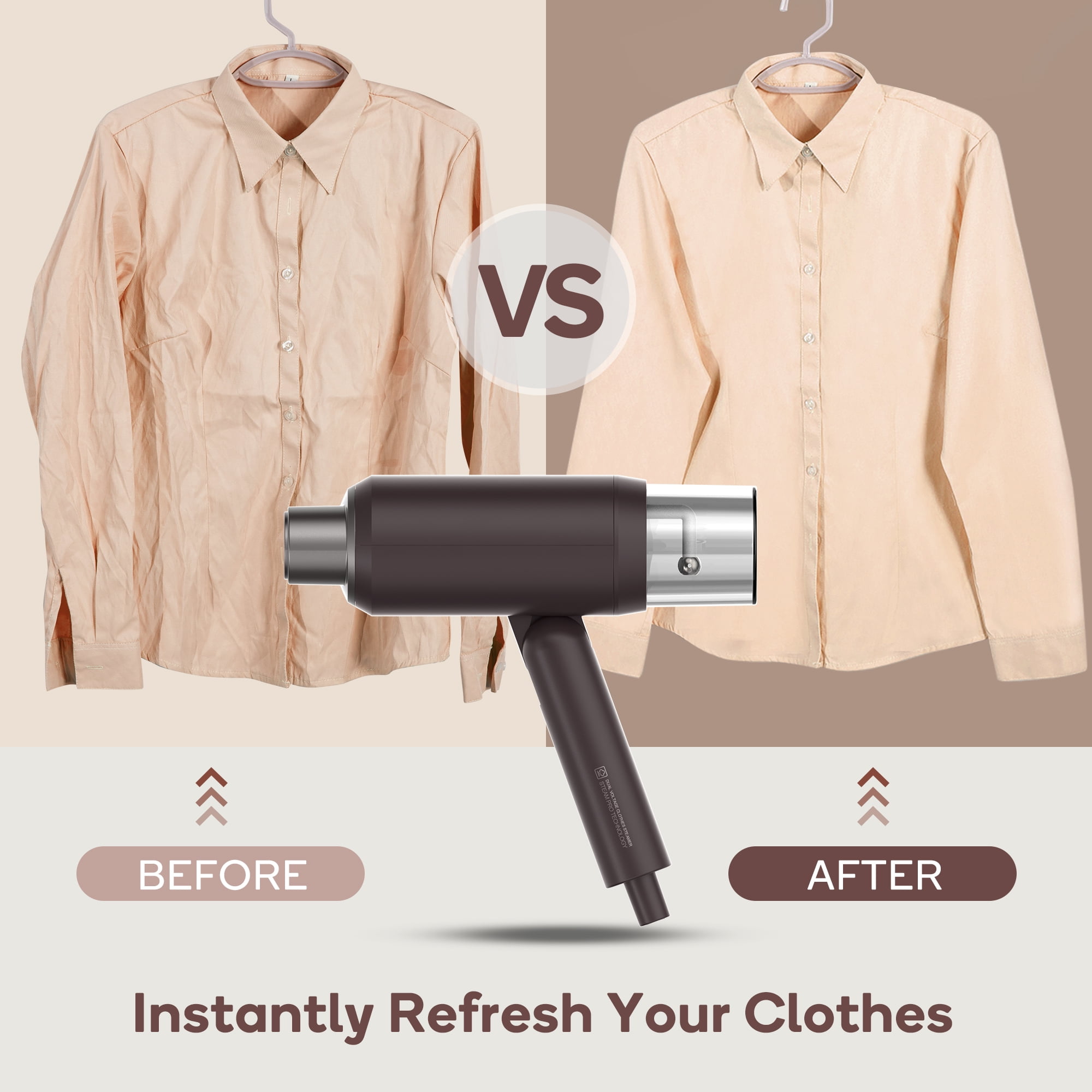 Newbealer Steamer for Clothes,120V-240V Dual Voltage Travel Size Garment Steamer,Horizontal & Vertical Steaming,Self-Cleaning for Global ＆ Europe Traveling,Chocolate
