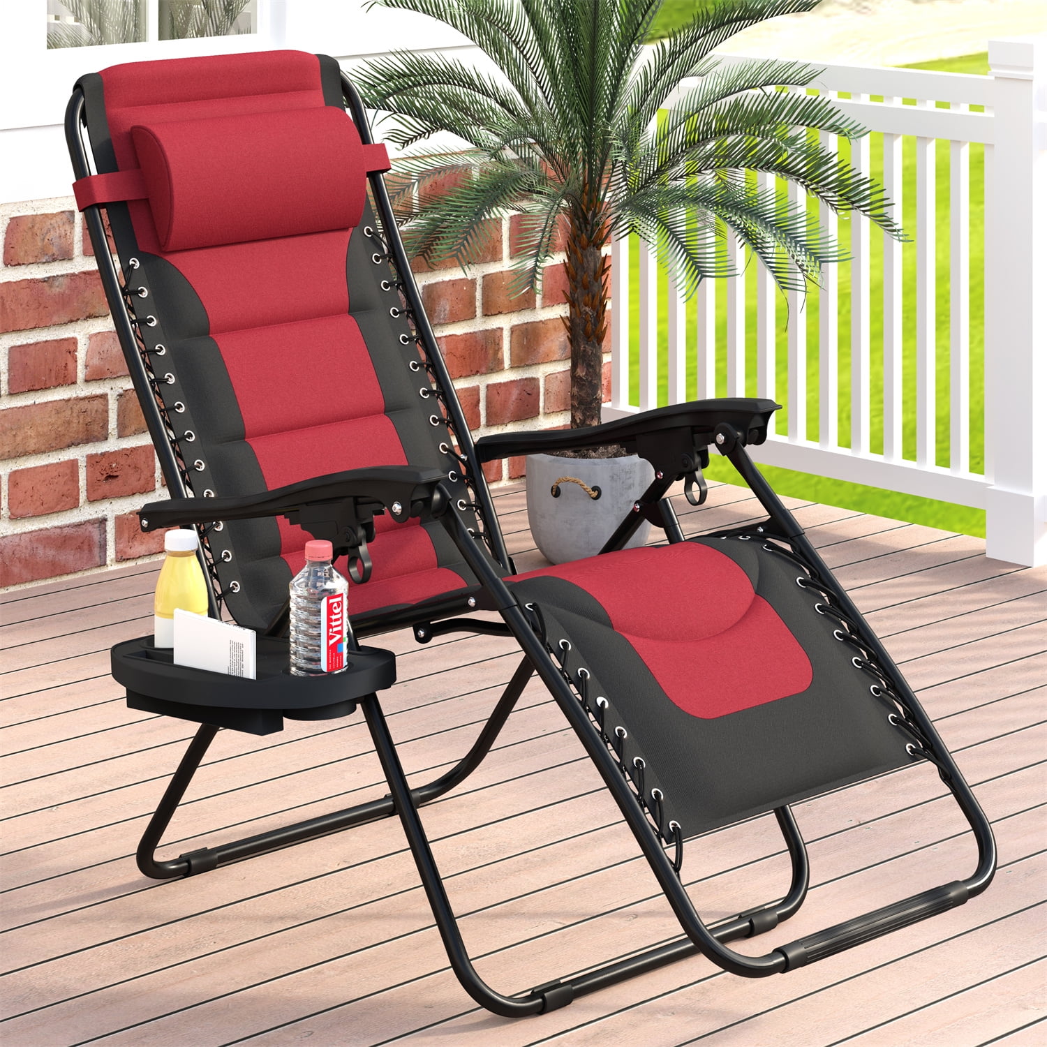 MF Studio Padded Zero Gravity Chair Folding Outdoor Patio Recliner with Adjustable Headrest and