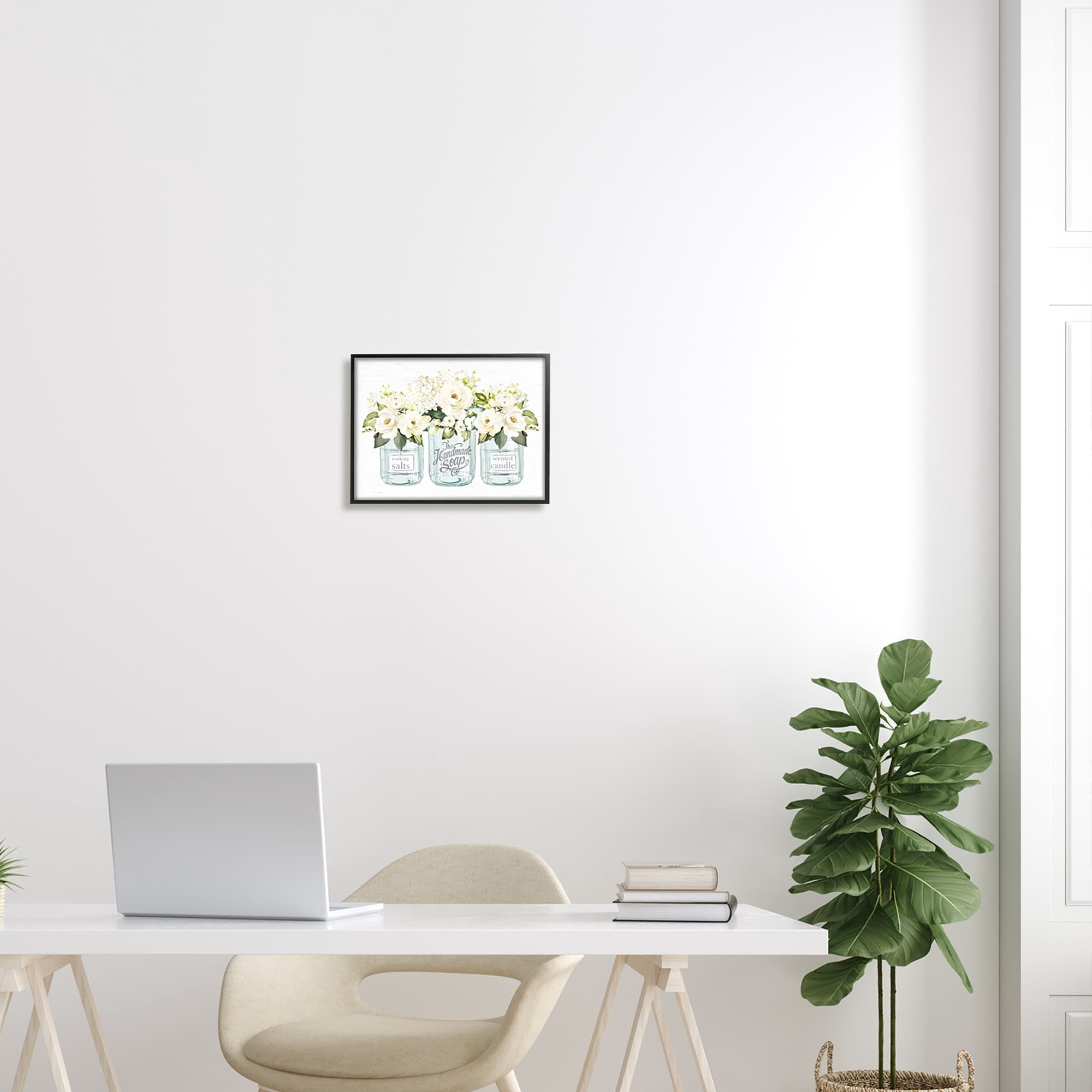 Stupell Industries Farmhouse Rose Blossom Bouquets Varied Country Jars Graphic Art White Framed Art Print Wall Art, Design by Lettered and Lined