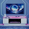 thumbnail image 2 of Waleaf 70" Fireplace TV Stand with Glowing Acrylic Pillars, 36" Electric Fireplace for TVs Up to 80", High Gloss Entertainment Center with 20-Color LED Lights, White, 2 of 8