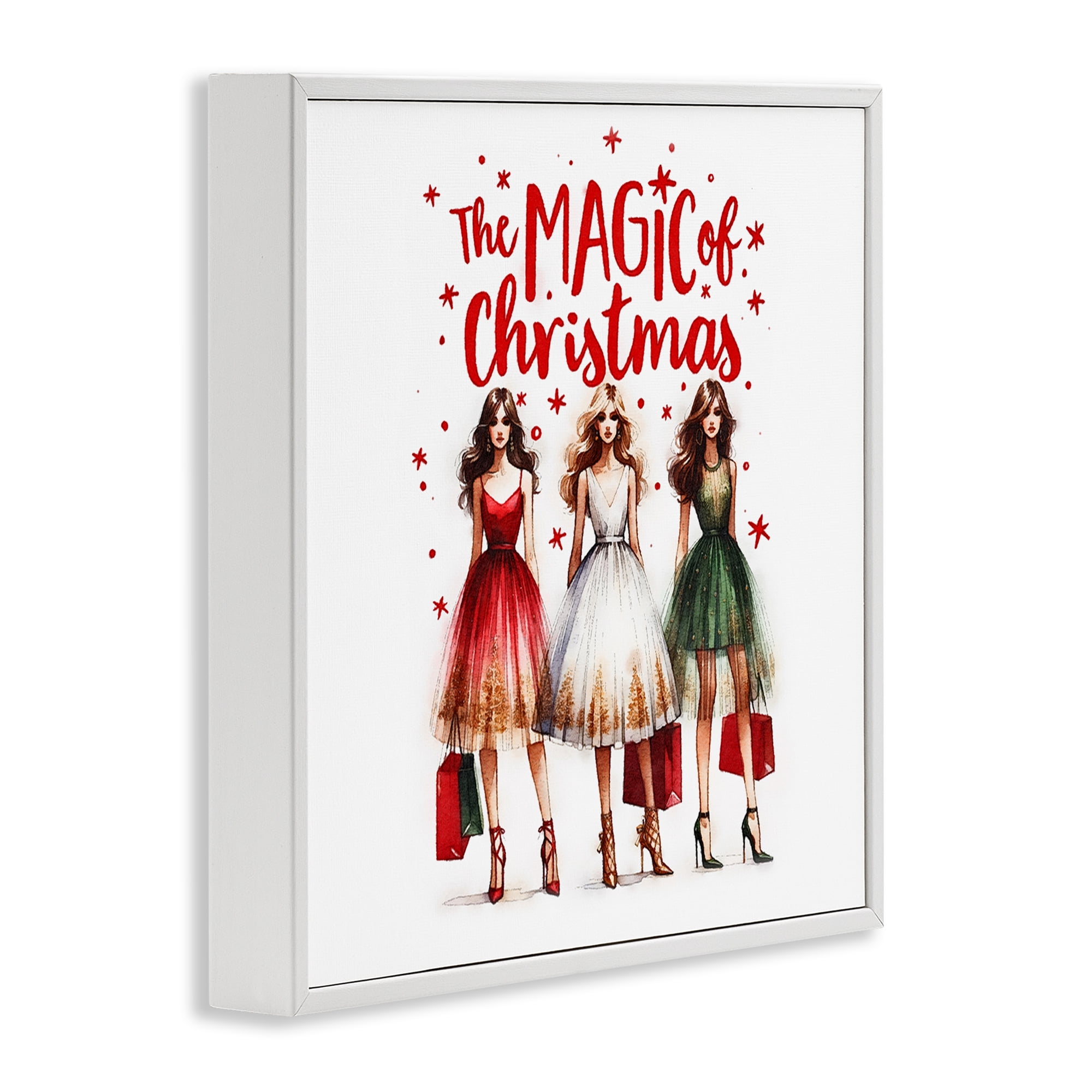 Stupell Industries Glam Magic Of Christmas Holiday Painting White Framed Art Prints Wall Art, 17 x 17