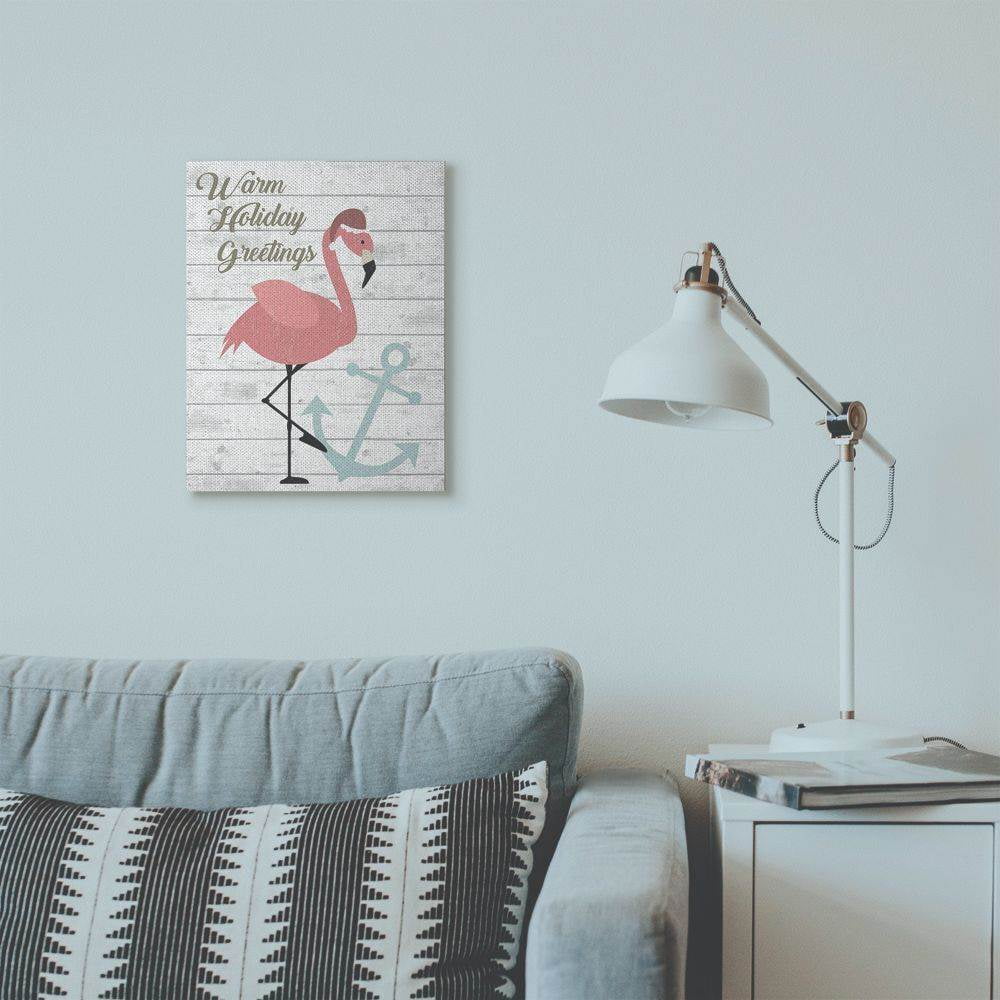 Stupell Industries Warm Holiday Greetings Pink Flamingo Wood Texture DesignCanvas Wall Art By Artist ND Art