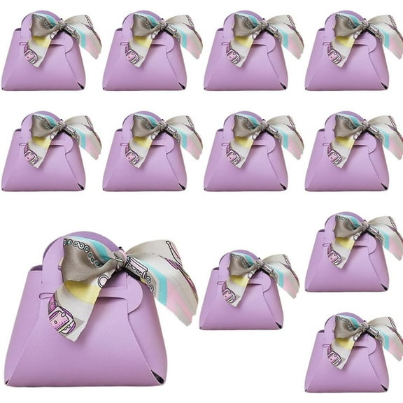 12 Pack Reusable PU Leather Party Favor Boxes with Handle Ribbon Purple Treat Candy Wrapping Bags Mini Gift Handbags for Wedding Baptism Birthday Party Decoration Supplies